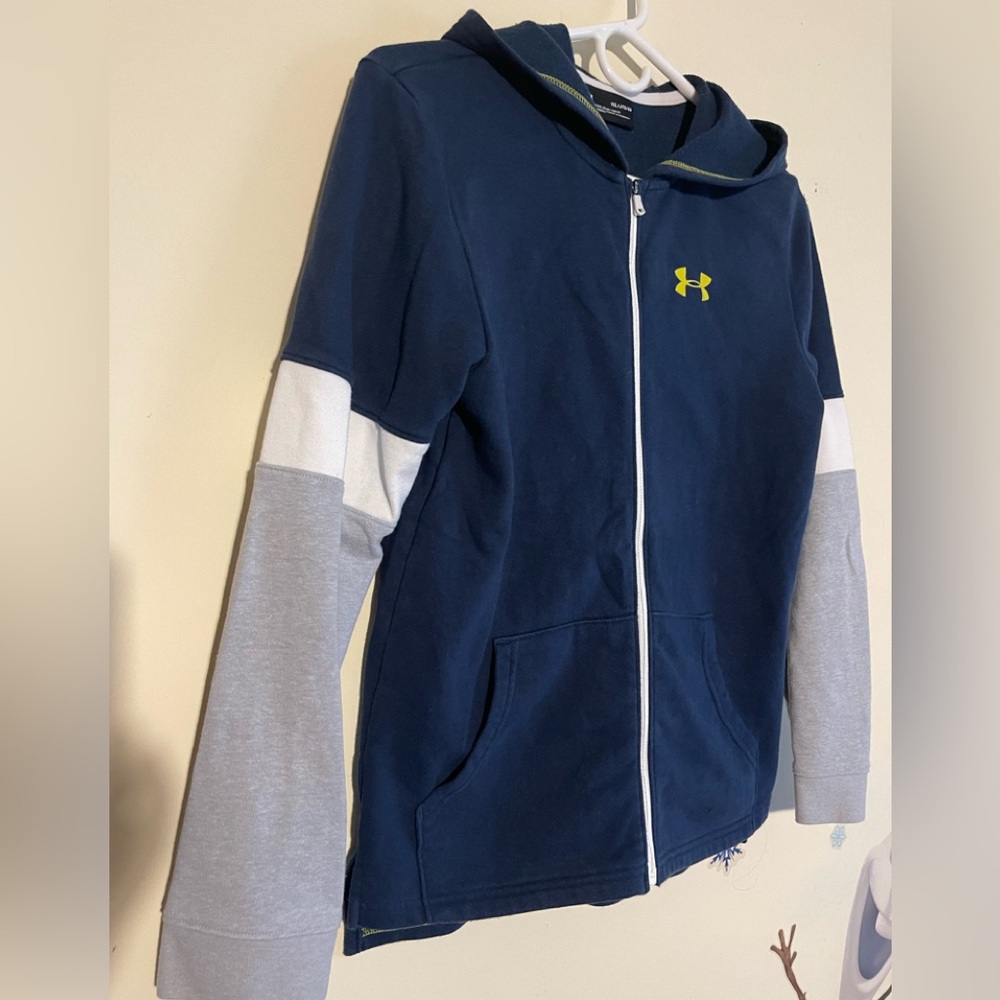 Boys Youth Under Armour Full Zip Hoodie Sweatshirt, Size YXL, Blue Gray